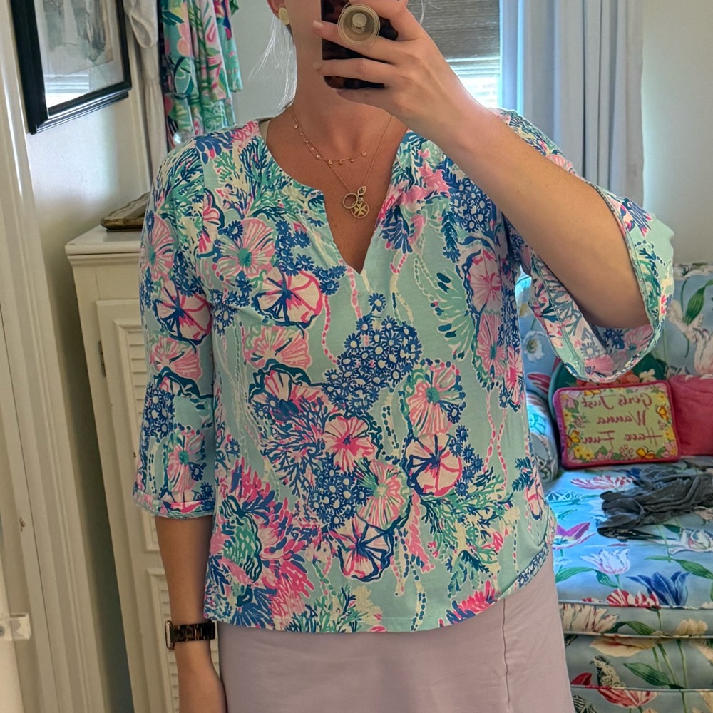 Lilly Pulitzer Floral Top in Blue and Pink